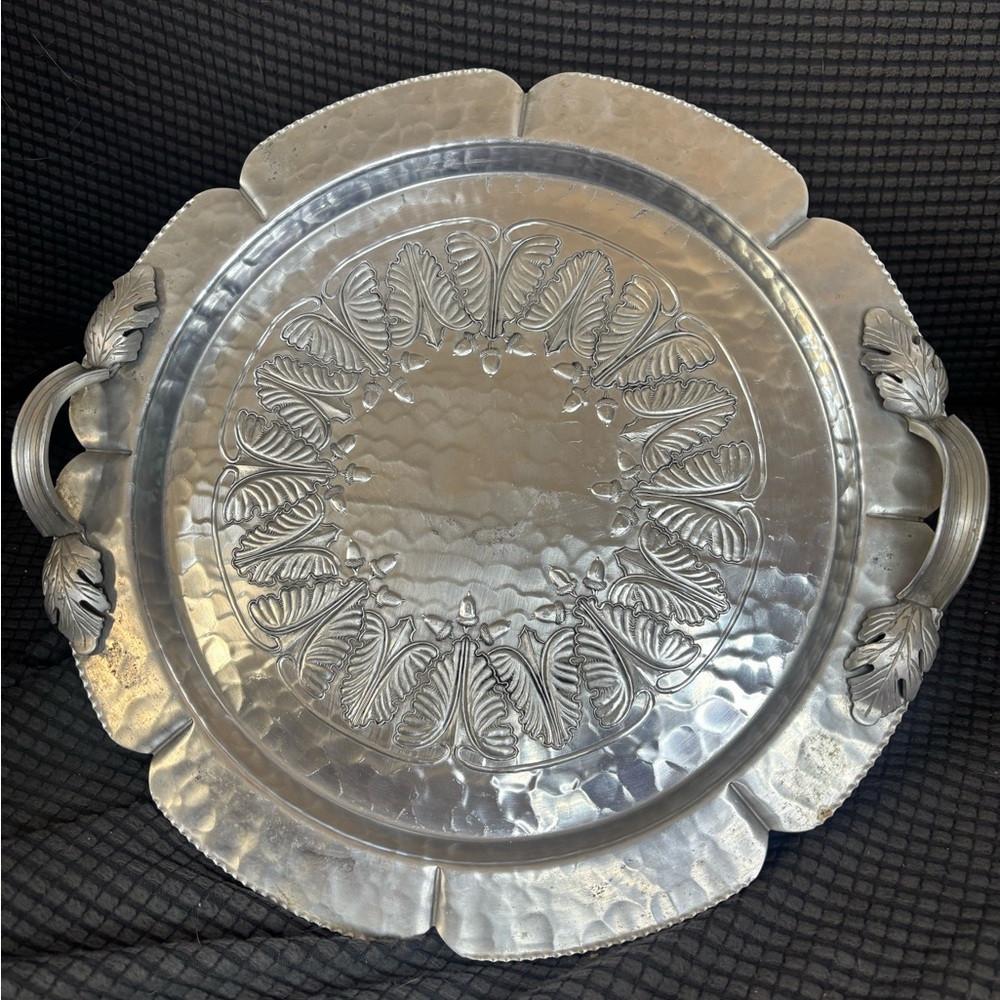 Vintage Hand Wrought Hammered Aluminum Serving Tray 596